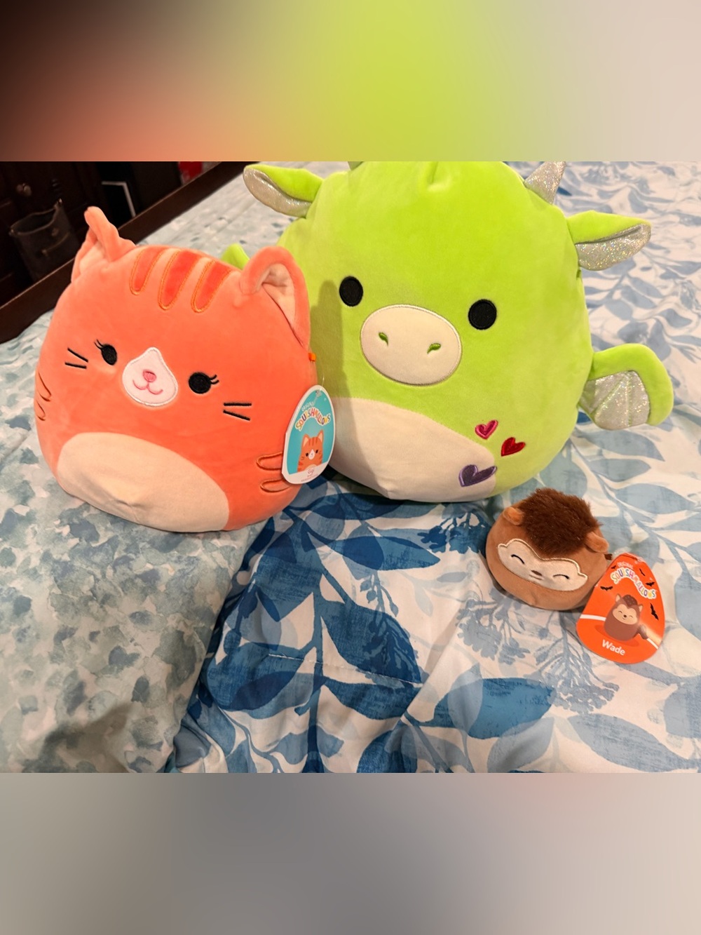 Squishmallows Lime Green Dragon & Coral Cat Plush Trio